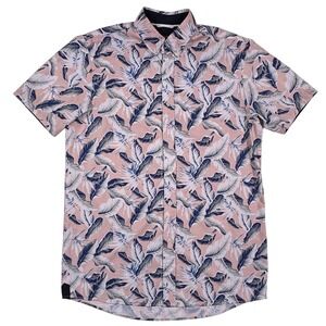 Fried Denim NYC Mens Slim Fit Tropical Leaf Print Short Sleeve Button Down Shirt